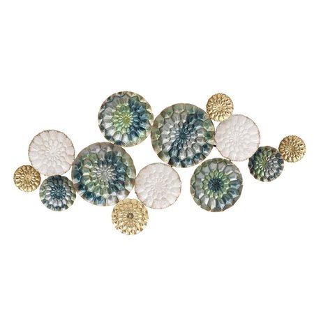 HOME ROOTS Metal Wall Decor Textured Plates of Mixed GreenIvory & Touches of Gold 321107